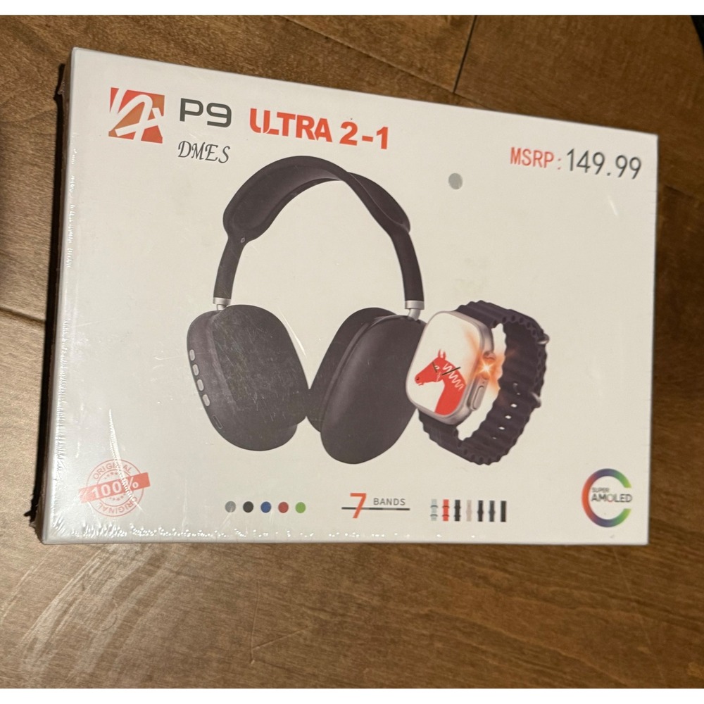 DMES P9 Ultra 2-1 Smartwatch and Wireless Headphones Bundle with 7 Bands Black